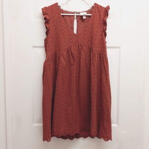 Knox Rose Babydoll Mini Dress Rust Medium Eyelet Ruffle Boho Cottagecore